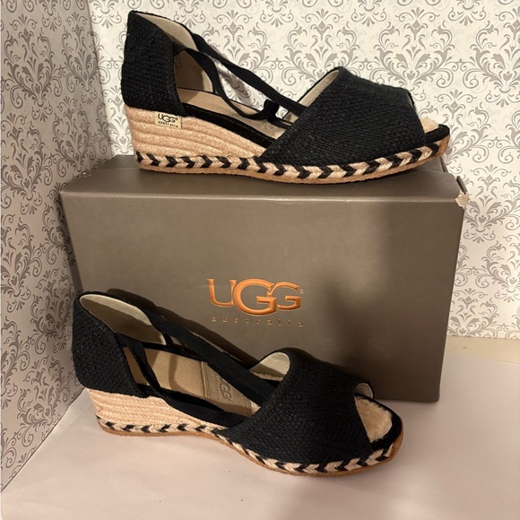 UGG Black and Cream Espadrille Wedges - Picture 1 of 4